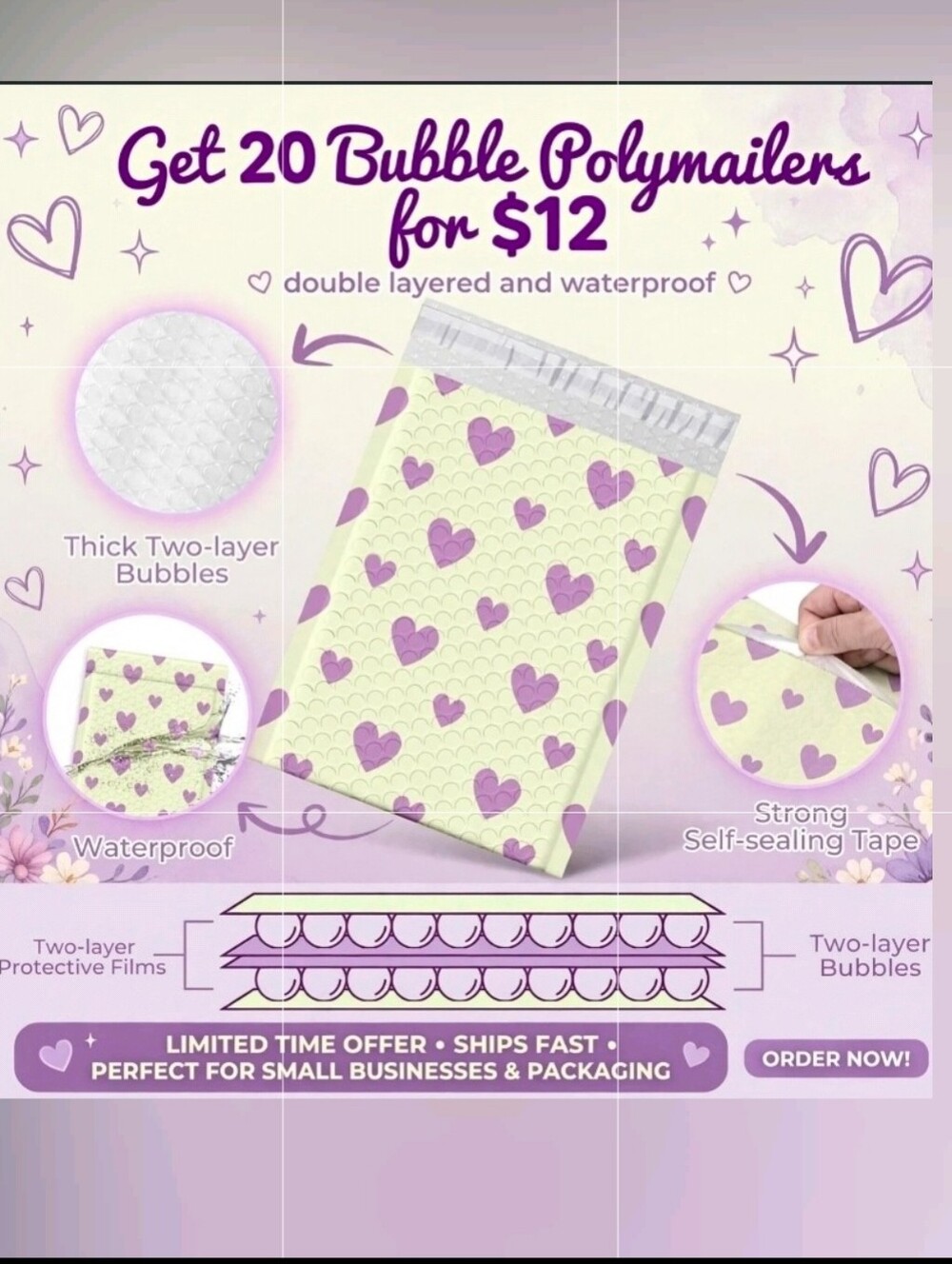 Heart Bubbled Polymailers Mailer Set - 6x10 (20Pack)